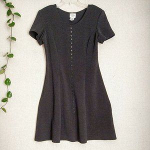 Vintage Bentley Black Short Sleeve A Line Flattering Button Front Dress Size 10